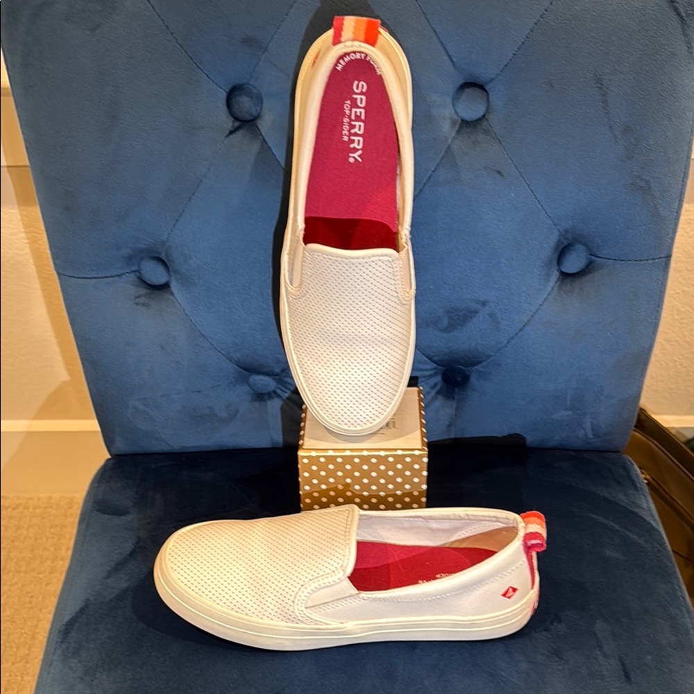 Sperry White Sneakers with Perforated Design